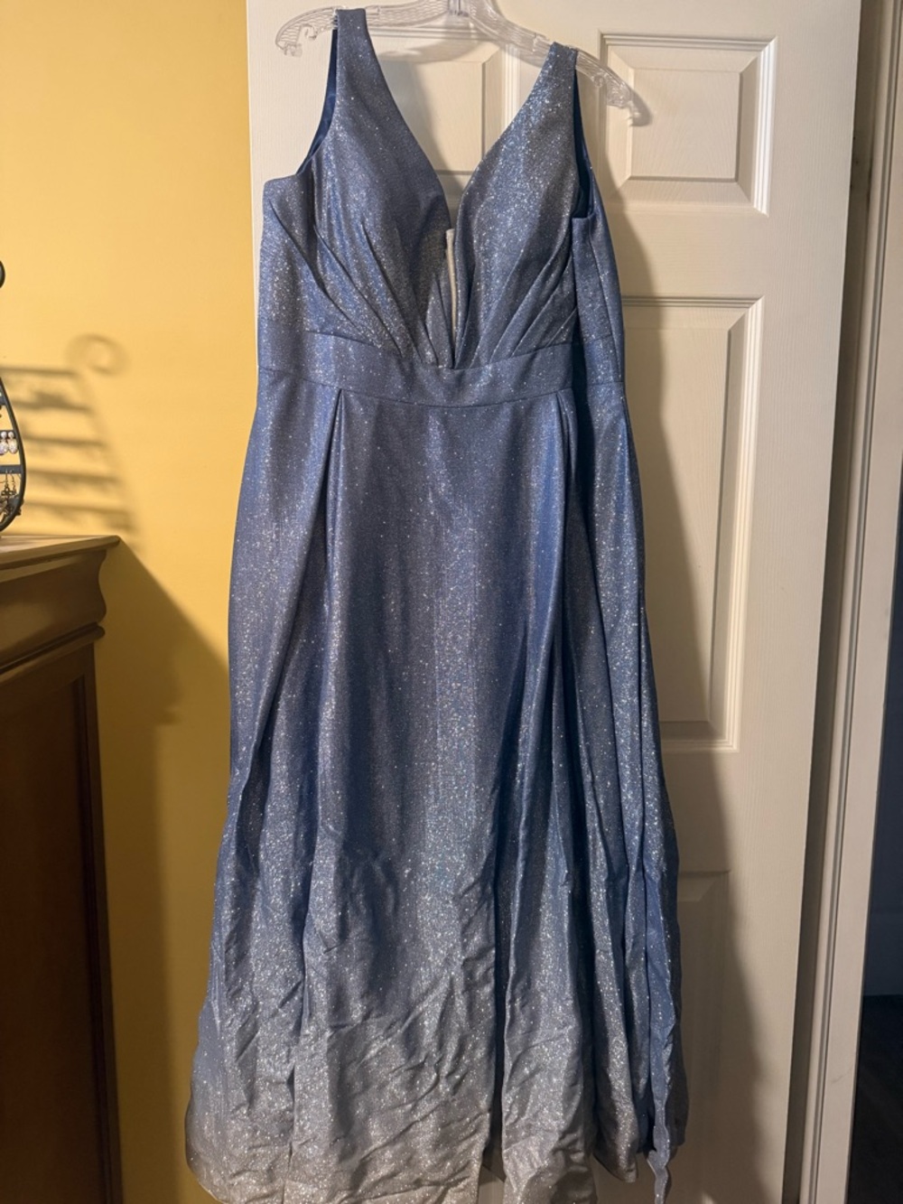 Shimmery Periwinkle V-Neck Prom Dress